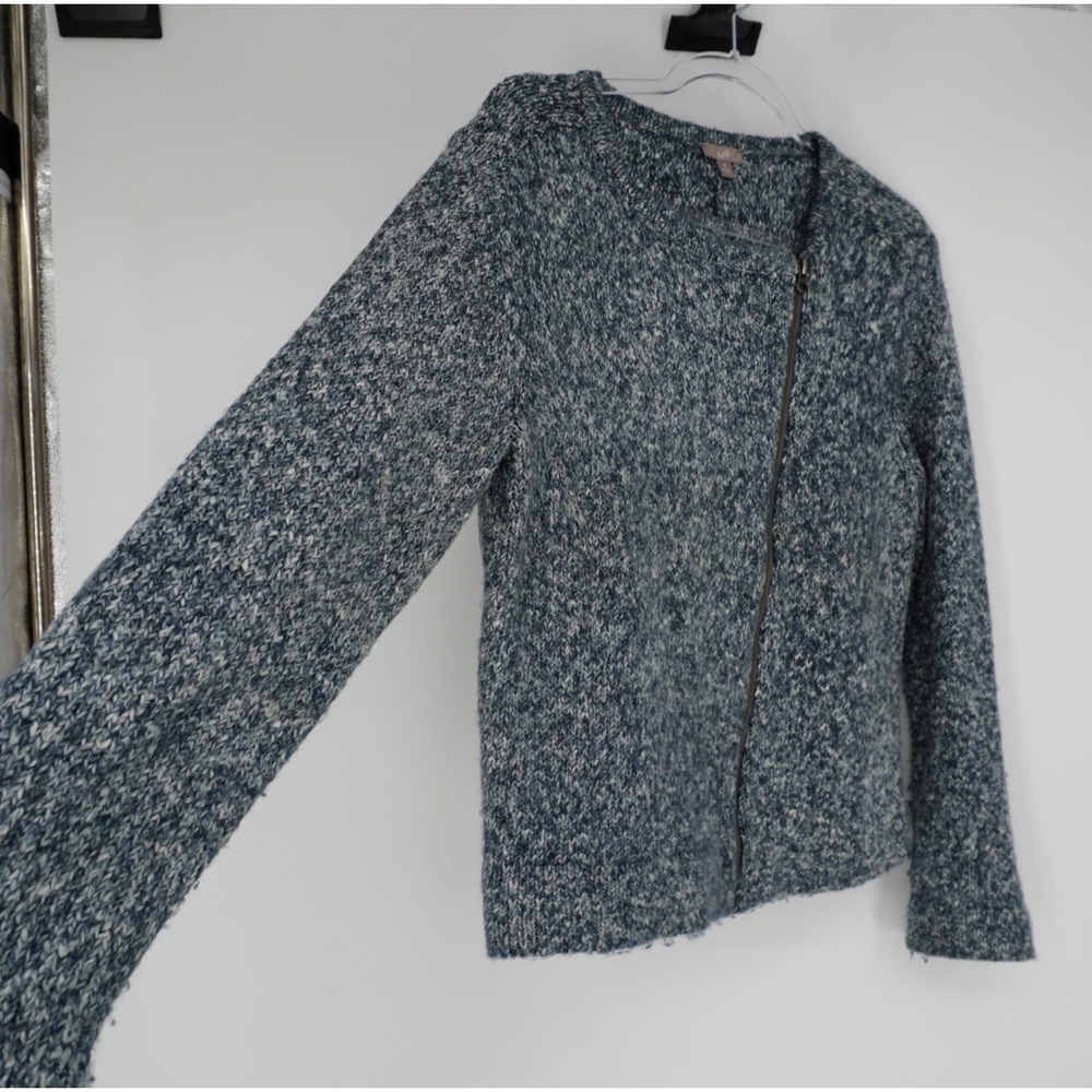 J. Jill Blue Marled Knit Asymmetrical Zip Front Sweater Jacket Womens Medium - Picture 8 of 11